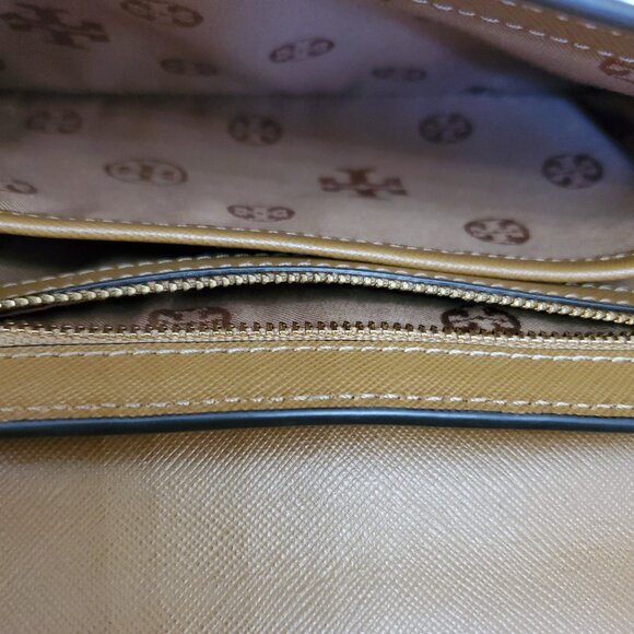 Tory Burch Robinson Tan Saffiano Leather Logo Shoulder Bag Chain Crossbody - Picture 9 of 15